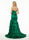 Elegent Satin Beaded Sweetheart Ruffles Floor Length Mermaid Party Prom Dresses Side Slit