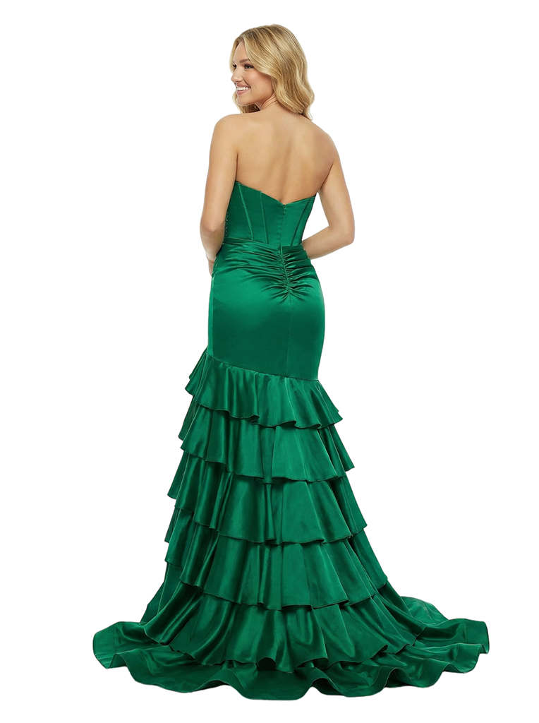 ChicSew Classy Strapless Sweetheart Prom Dress Beaded Corset Bodice Tiered Ruffle Slit Mermaid Silhouette Floor Length Formal Evening Wear