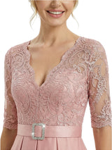 Chicsew Stylish V-Neck 3/4 Sleeves High-Low Satin A-line Mother of The Bride Dresses