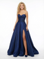 Elegent Strapless Satin Sweetheart Beaded Floor Length Party Prom Dresses Side Slit