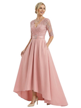 Chicsew Stylish V-Neck 3/4 Sleeves High-Low Satin A-line Mother of The Bride Dresses