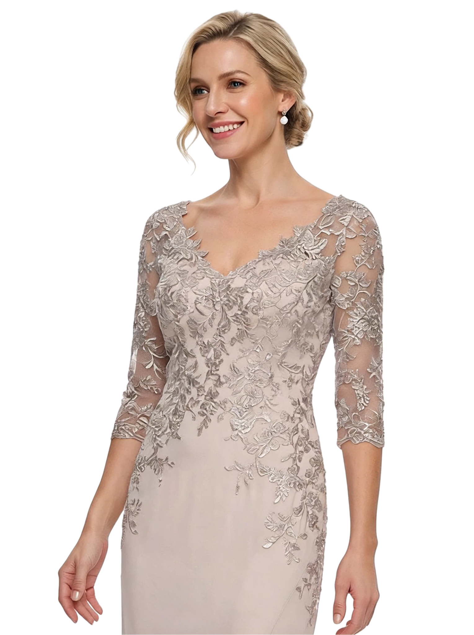 Chicsew Mother of The Bride Gown V-Neck Half Sleeve Lace Chiffon Trumpet Maxi Dress Unique Sophisticated