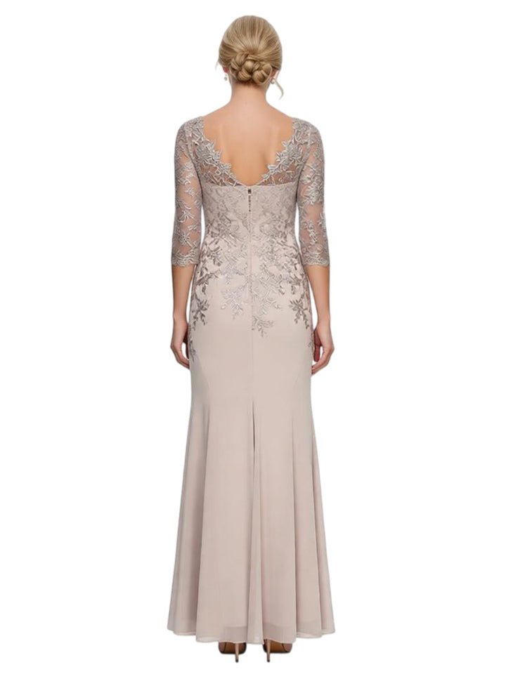 Chicsew Stunning Lace 3/4 Sleeve Mermaid Chiffon Mother of The Bride Gown