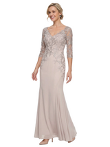 Chicsew Stunning Lace 3/4 Sleeve Mermaid Chiffon Mother of The Bride Gown