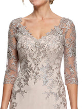 Chicsew Stunning Lace 3/4 Sleeve Mermaid Chiffon Mother of The Bride Gown