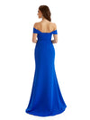 Sexy Off The Shoulder Mermaid Side Split Stretchy Crepe Long Formal Bridesmaid Dresses