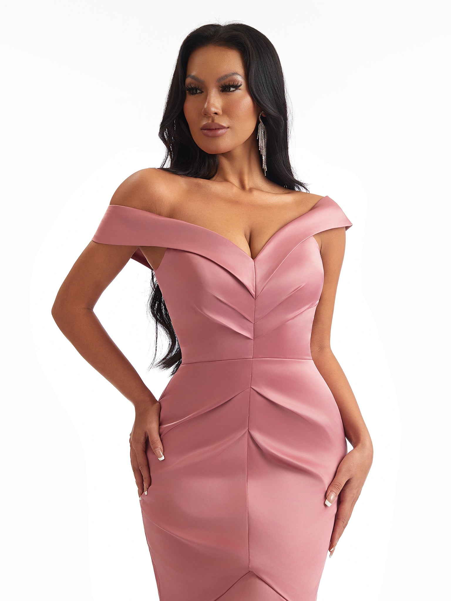 Sexy Off The Shoulder Mermaid Side Slit Soft Satin Unique Long Bridesmaid Dresses Online