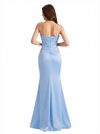 Elegant Spaghetti Straps Silky Satin Mermaid Maxi Evening Gown Dresses For Women