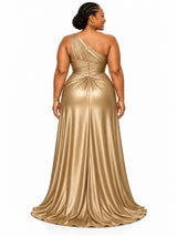 ChicSew Elegant One Shoulder Ruched Side Slit Mermaid Soft Satin Long Bridesmaid Dresses