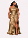 ChicSew Elegant One Shoulder Ruched Side Slit Mermaid Soft Satin Long Bridesmaid Dresses