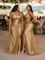 ChicSew Elegant One Shoulder Ruched Side Slit Mermaid Soft Satin Long Bridesmaid Dresses