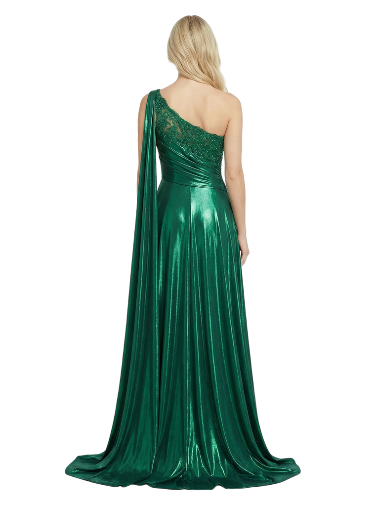 Sparkly Metallic Floor Length One Shoulder Party Prom Dresses