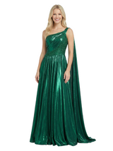 Sparkly Metallic Floor Length One Shoulder Party Prom Dresses