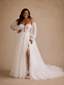 ChicSew Romantic Sweetheart Long Sleeves Side Slit Tulle A-Line Wedding Dress With Lace Appliques