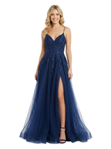 Modern Spaghetti Straps A-line Side Slit Lace Party Prom Dresses