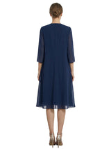 Classy 3/4 Sleeves Tea-Length Chiffon Mother Of The Bride Dress With Jacket