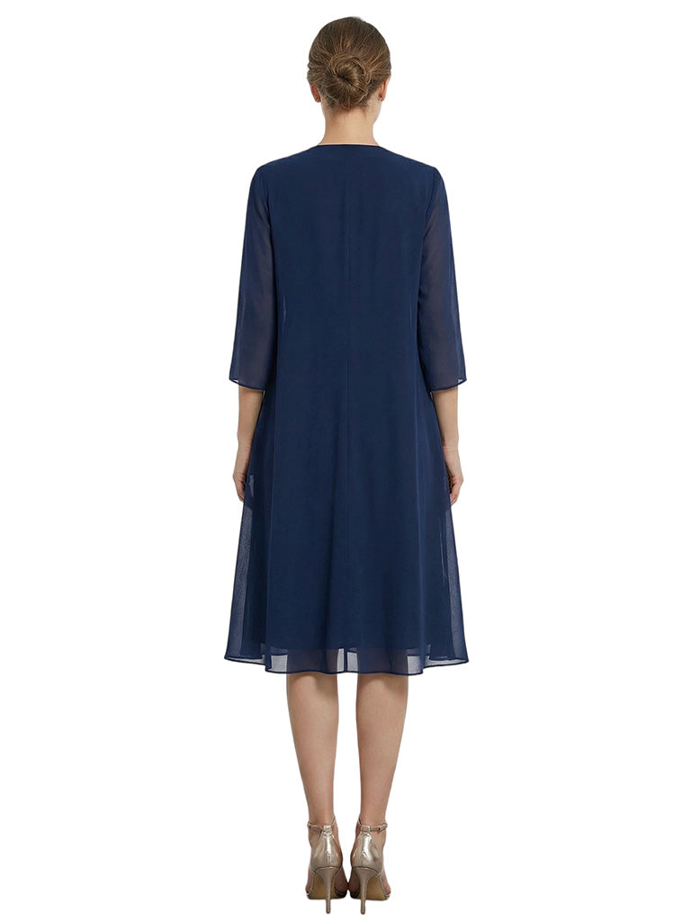 Classy 3/4 Sleeves Tea-Length Chiffon Mother Of The Bride Dress With Jacket