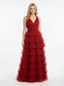 Stunning V-Neck Multi-Layered Ruffle Tulle Prom Dress Fancy Formal Event Gown