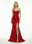 Sexy Strapless Beaded Corset Prom Dress Ruched Satin Mermaid Gown with High Slit