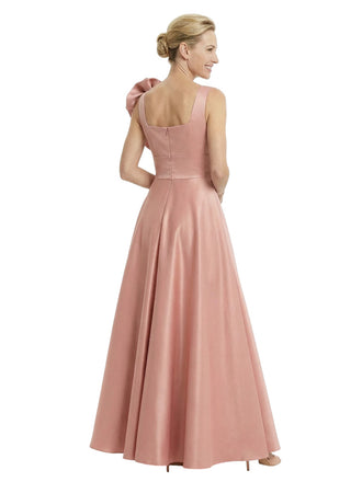 Elegant V-Neck Satin A-Line Mother Of The Bride Dress With Floral Detail