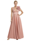 Elegant V-Neck Satin A-Line Mother Of The Bride Dress With Floral Detail