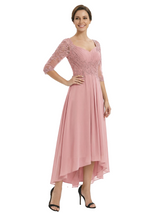 Chicsew Elegant V-Neck Lace Appliques High-Low A-Line Chiffon Mother of The Bride Dress