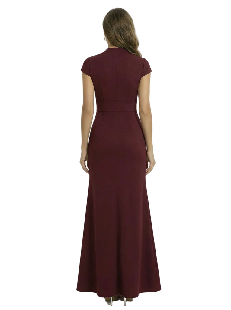 Chicsew Pretty Crepe Cap Sleeves V-Neck Side Slit Mermaid Gown Formal Mother Of The Groom Dresses