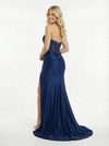 Elegant Strapless Lace Corset Prom Dress Ruched Satin Mermaid Gown with High Slit
