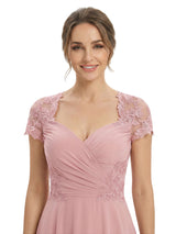 Sophisticated Lace Cap Sleeves A-Line Floor-Length Chiffon Mother Of The Bride Dress