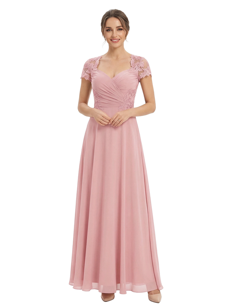 Sophisticated Lace Cap Sleeves A-Line Floor-Length Chiffon Mother Of The Bride Dress