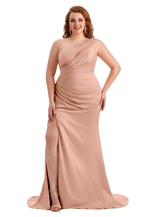 Rose Gold Satin One Shoulder Bridesmaid Dresses