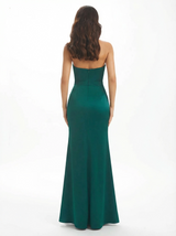 Sexy Strapless Mermaid Silky Satin Long Evening Formal Dresses Side Slit
