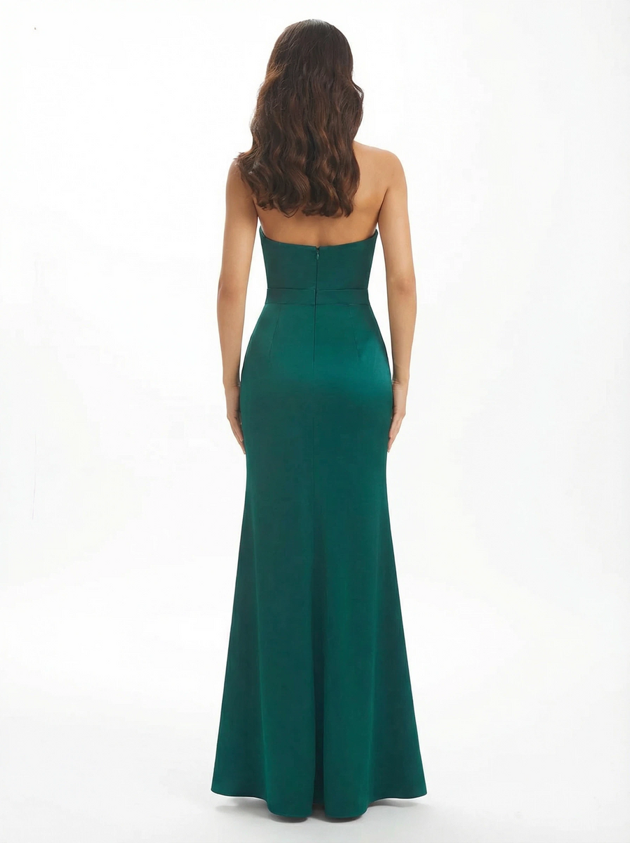 Sexy Strapless Mermaid Silky Satin Long Evening Formal Dresses Side Slit