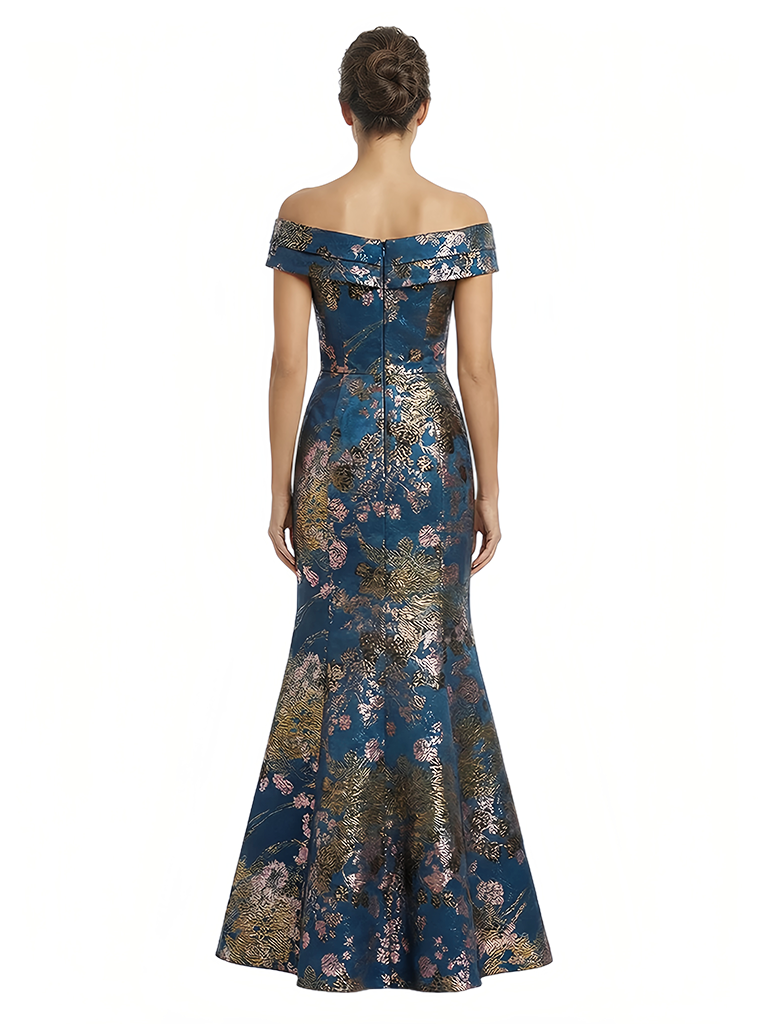 Elegant Floral Off Shoulder Mermaid Long Formal Evening Dresses