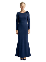 Chicsew Elegant Scoop Long Sleeves Mermaid Mother of The Groom Dress With Floral Details