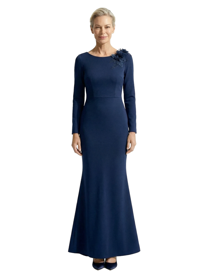 Chicsew Elegant Scoop Long Sleeves Mermaid Mother of The Groom Dress With Floral Details
