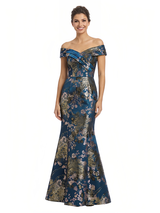 Elegant Floral Off Shoulder Mermaid Long Formal Evening Dresses