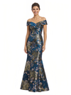 Elegant Floral Off Shoulder Mermaid Long Formal Evening Dresses