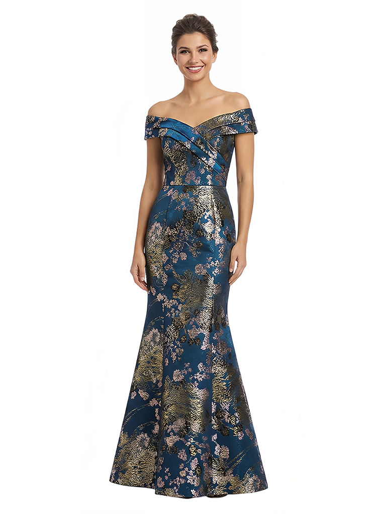 Elegant Floral Off Shoulder Mermaid Long Formal Evening Dresses