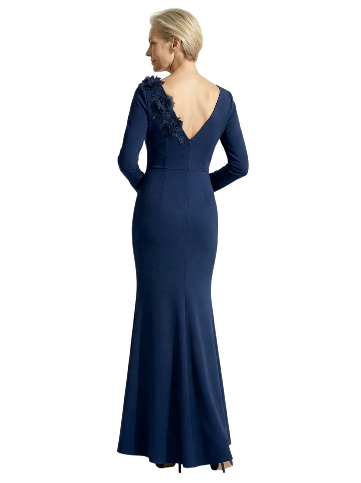 Chicsew Elegant Scoop Long Sleeves Mermaid Mother of The Groom Dress With Floral Details