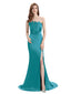 Elegant Soft Satin Strapless Split Side Floor-Length Mermaid Bridesmaid Dresses In Stock