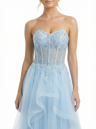 Sexy Sweetheart Sleeveless Tulle Lace Applique A-Line Formal Prom Dress