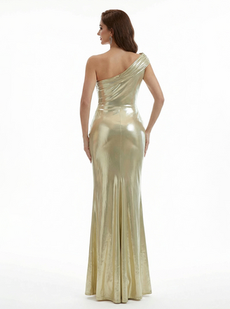Elegant One Shoulder Mermaid Metallic Shiny Fabric Long Formal Dresses