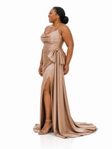 ChicSew Spaghetti Straps Soft Satin Mermaid Ruched Side Slit Floor-Length Bridesmaid Dresses With Bow