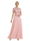 Beautiful Short Sleeves Lace Top A-Line Floor-Length Chiffon Mother Of The Bride Dress