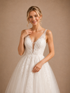 ChicSew Elegant Fancy Deep V-Neck A-Line Lace Tulle Maxi Long Wedding Dress