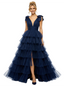 Beautiful Spaghetti Straps V-Neck Slit Bow Knot A-Line Tulle Formal Ball Gown Prom Dress