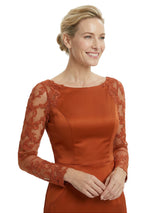 Chicsew Stylish Lace Appliques Long Sleeves Satin Mermaid Mother of The Bride Dresses