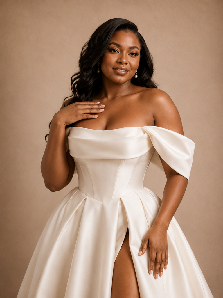 ChicSew Elegant Off The Shoulder Boning Sleeveless Long A-Line Satin Wedding Dress