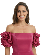 Beautiful Off Shoulder Satin Ankle Length Mother of The Bride Dresses With 3D Flower